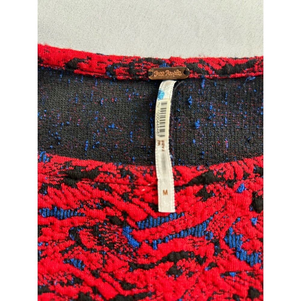 Free People Textured Sunset Puff Sleeve Mini Dress Womens Size Medium Red Boho - Picture 6 of 12